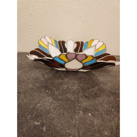 Mosaic Bowl Stained Glass Tiffany Style Artwork 13 Multi-color Rare - Picture 2 of 6